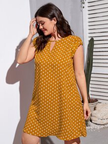 SHEIN VCAY Plus Polka Dot Print Keyhole Neckline Butterfly Sleeve Summer Boho Dress - Mustard Yellow - View 3