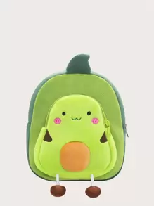 1pc Unisex Fruit Avocado Shaped Plush Backpack For Children, Suitable For Daily Use In All Seasons - Green - View 2