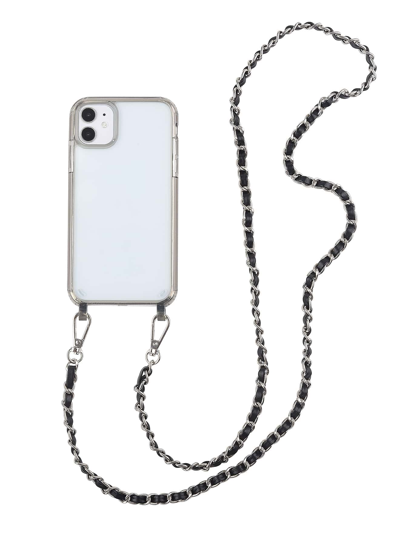 Clear Phone Case With Chain Lanyard - Black - View 1
