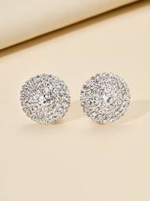 1 Pair Fashionable Rhinestone Round Clip Earrings For Women, Casual Daily Wear - Silver - View 4
