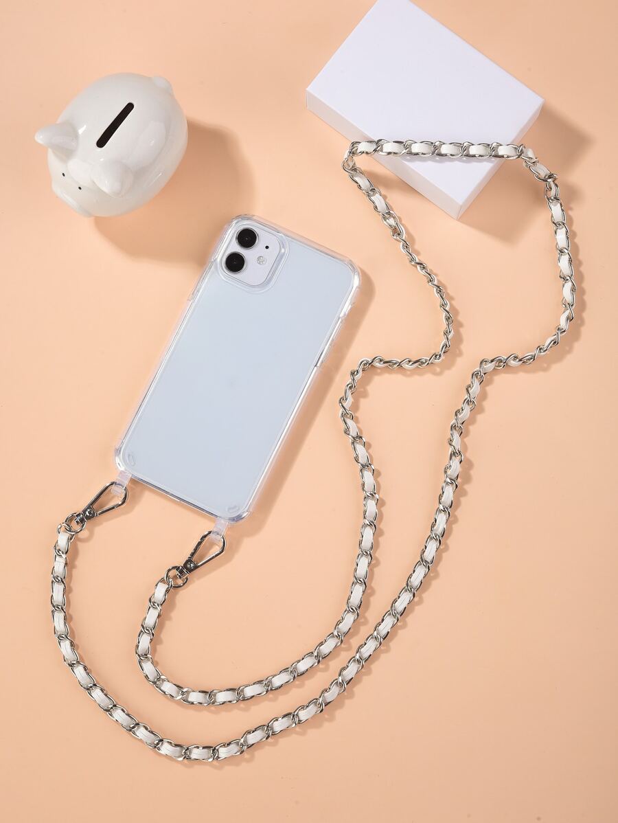 Clear Phone Case With Chain Lanyard - White - View 1