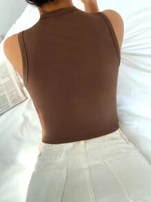 SHEIN Unity Top de punto acanalado con diseño de letra - Blusas gráficas para mujeres - Café integral - Ver 2