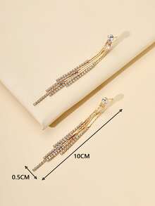 Rhinestone Tassel Drop Earrings - Yellow Gold - View 4