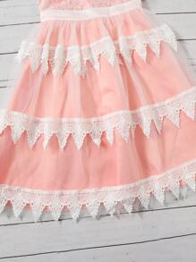 SHEIN Lace Bodice Mesh Overlay Flower Young Girl Dress - Multicolor - View 4