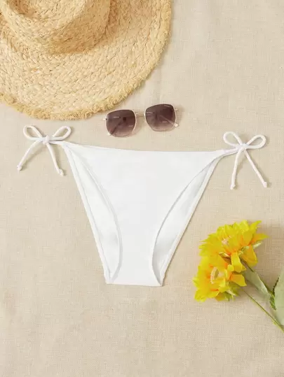 SHEIN Swim Summer Beach Plain Tie Side Bikini Bottom