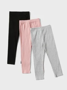 SHEIN Young Girl 3pcs Cotton Solid Rib Knit Leggings