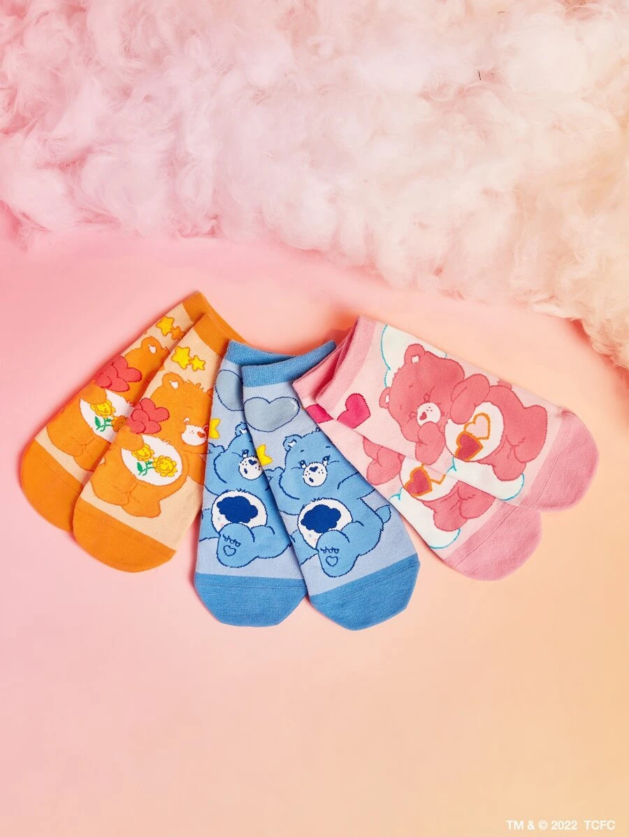 SHEIN X Care Bears 3雙卡通熊圖案短襪 - 彩色 - 查看 1