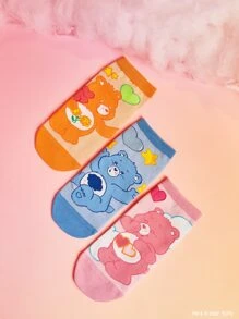 SHEIN X Care Bears 3雙卡通熊圖案短襪 - 彩色 - 查看 9