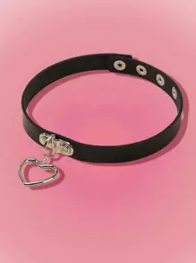 ROMWE 心形装饰颈链情人节 - 黑色 - 查看 1