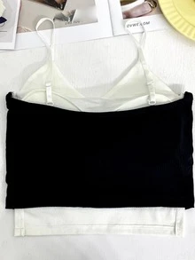 Top de tirantes corto 2 en 1 en contraste con parche de letra - Negro - Ver 2