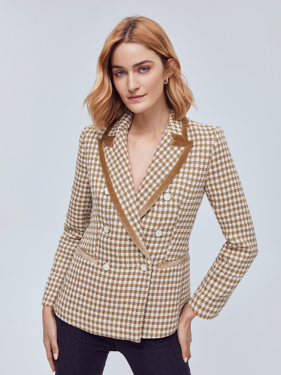 MOTF PREMIUM TWEED PLAID DOUBLE BUTTON OVERCOAT