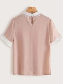 Modelyn Contrast Lace Collar Pleated Cuff Blouse