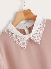 Modelyn Contrast Lace Collar Pleated Cuff Blouse