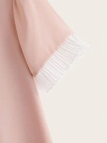 Modelyn Contrast Lace Collar Pleated Cuff Blouse