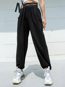 DAZY Quần thể thao nữ Cắt ra Dây kéo Đắp vá Lá thư - màu đen - Xem 5