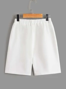 SHEIN 2 chiếc quần short thể thao co giãn in phản quang cho bé trai tuổi teen - Đen và trắng - Xem 7