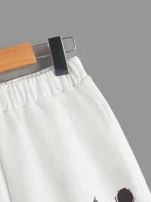 SHEIN 2 chiếc quần short thể thao co giãn in phản quang cho bé trai tuổi teen - Đen và trắng - Xem 3