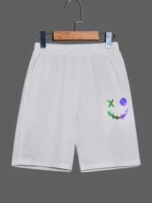 SHEIN 2 chiếc quần short thể thao co giãn in phản quang cho bé trai tuổi teen - Đen và trắng - Xem 4