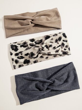 3 st. leopardmönster twistdekor hårband casual mode pannband turban pannband svettband, skolsaker, college, pannband höst vinter håraccessoarer för kvinnor för semesterkläder kvinna elegant halsduk kvinnor bandanas mjuk huvudbonad