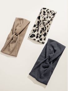 3pcs Leopard Pattern Twist Decor Hair Band Casual Fashion Headband Turban Headband Sweatband, School Stuff, College, Headbands Fall Winter Hair Accessories For Women For Vacation Outfits Woman Elegant Scarf Women Bandanas Soft Headwrap - Multicolor - View 3