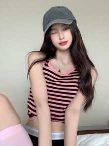 拼接條紋毛衣背心 - 彩色 - 查看 3