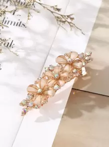 1pc Crystal & Rhinestone Flower Hair Clip Boho Valentine's Day Valentines,Hair Accessories,Hair Barrettes Hair Clips Claw Clips Hair Claws, School Stuff - Champagne - View 1