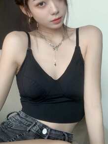 Solid Crop Cami Top - Black - View 1