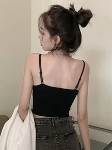 Solid Crop Cami Top - Black - View 2