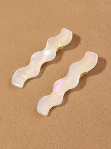 2pcs Wavy Decor Alligator Hair Clip Boho Claw Clips Hair Claws Hair Barrettes, School Stuff, Hair Accessories, Head Accessories - White - View 1