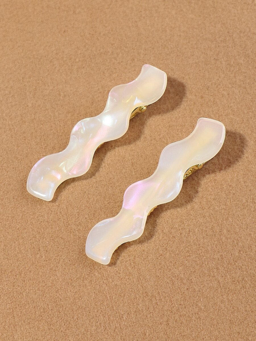 2pcs Wavy Decor Alligator Hair Clip Boho Claw Clips Hair Claws Hair Barrettes, School Stuff, Hair Accessories, Head Accessories - White - View 1