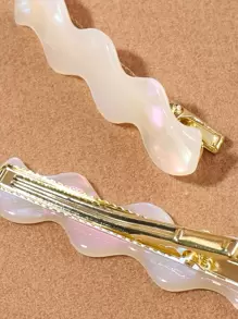 2pcs Wavy Decor Alligator Hair Clip Boho Claw Clips Hair Claws Hair Barrettes, School Stuff, Hair Accessories, Head Accessories - White - View 3