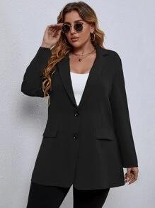 EMERY ROSE Plus Solid Button Through Blazer Graduation,Back To School,Teacher Outfits For Women Fall Cloth For Women Autumn