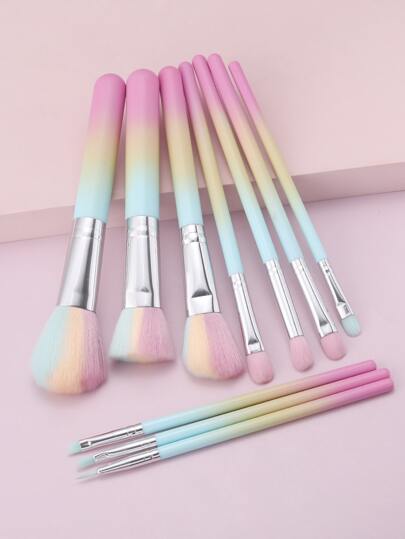 RANCAI 10pcs Makeup Brush Set, Rainbow Gradient Color, Vivid Nylon Fiber Soft Powder Brush, Eyeliner Brush For Perfect Makeup