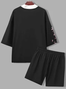 Manfinity EMRG Nam Quá lớn Hoa Và Thư tiếng Nhật In Áo sơ mi Và Bộ quần short Không có Áo thun - màu đen - Xem 2