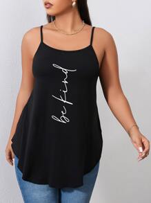 SHEIN Unity Áo hai dây Plus Size Slogan Giải trí - màu đen - Xem 4
