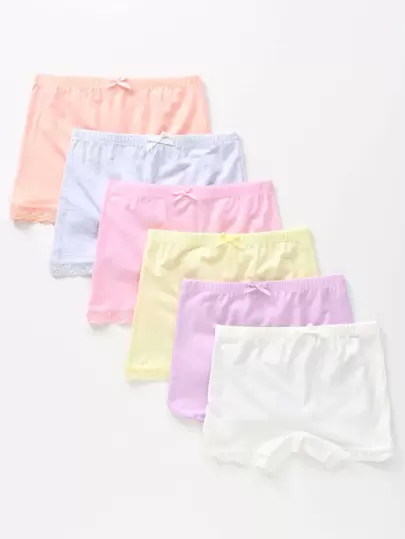 SHEIN 6 件套少女纯色蝴蝶结短裤和紧身裤套装