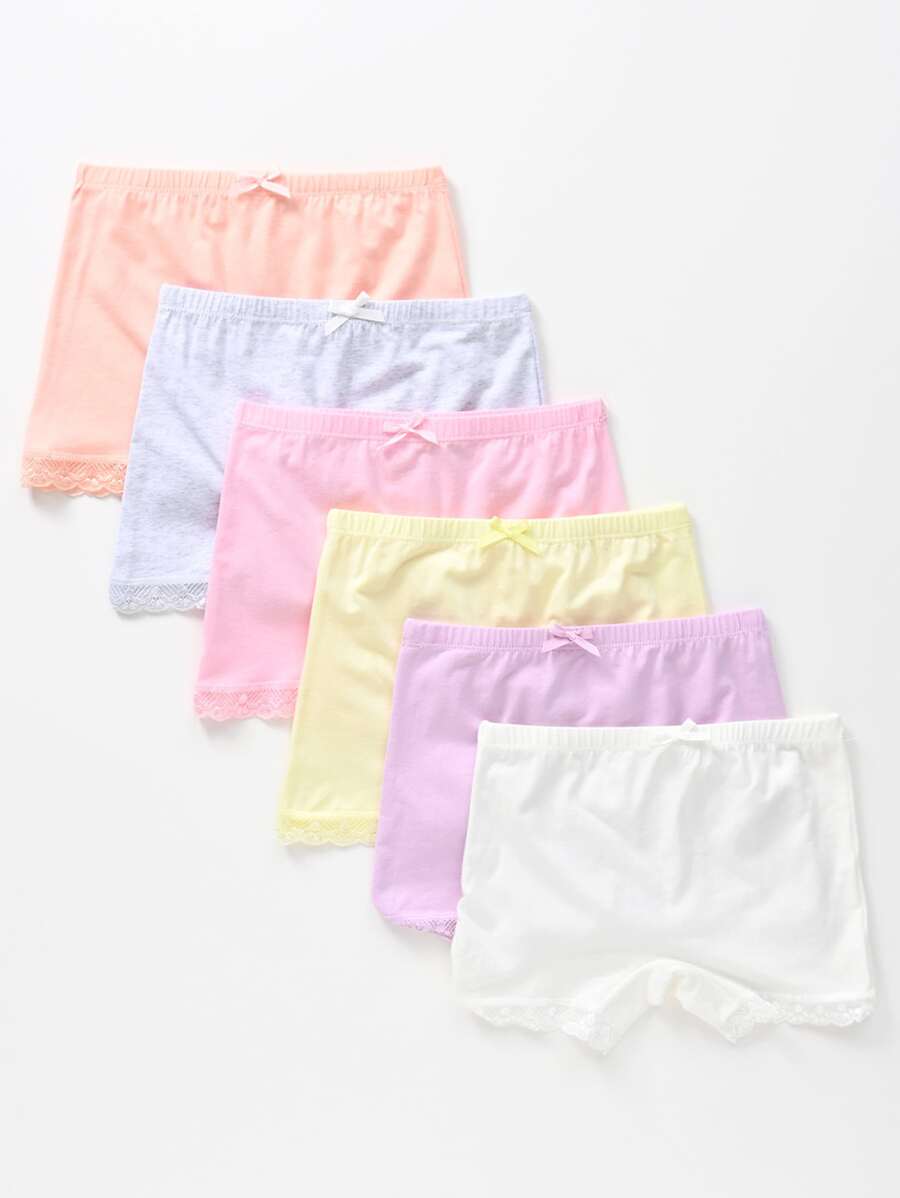 SHEIN 6 件套少女纯色蝴蝶结短裤和紧身裤套装 - 彩色 - 查看 1