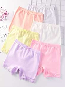 SHEIN 6 件套少女纯色蝴蝶结短裤和紧身裤套装 - 彩色 - 查看 3