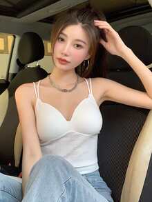 素色後背十字交叉吊帶短上衣 - 白色 - 查看 3