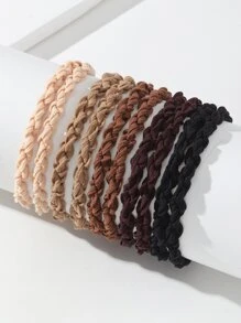 10 piezas de Scrunchies de cabello trenzado marrón elegantes y sencillos para mujeres, adecuados para uso diario en otoño/invierno - Multicolor - Ver 1