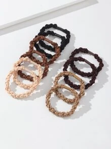 10 piezas de Scrunchies de cabello trenzado marrón elegantes y sencillos para mujeres, adecuados para uso diario en otoño/invierno - Multicolor - Ver 2