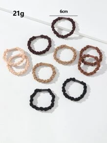 10 piezas de Scrunchies de cabello trenzado marrón elegantes y sencillos para mujeres, adecuados para uso diario en otoño/invierno - Multicolor - Ver 4