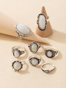 imoli 8pcs Oval & Round Decor Ring - Silver - View 3