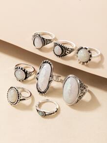 imoli 8pcs Oval & Round Decor Ring - Silver - View 8