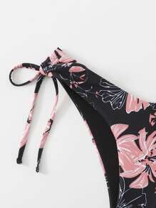 Floral Drawstring Side Bikini Bottom - Multicolor - View 3