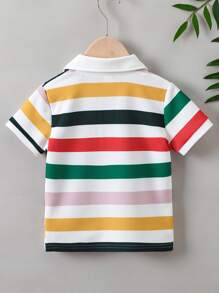 SHEIN Camisa tipo polo de manga corta a rayas de colores para niño, ropa informal y activa para exteriores/vuelta al colegio