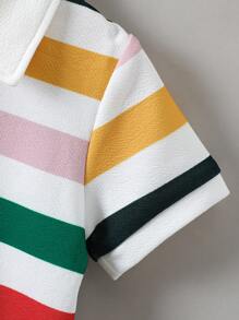 SHEIN Camisa tipo polo de manga corta a rayas de colores para niño, ropa informal y activa para exteriores/vuelta al colegio