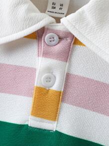 SHEIN Camisa tipo polo de manga corta a rayas de colores para niño, ropa informal y activa para exteriores/vuelta al colegio
