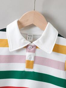 SHEIN Camisa tipo polo de manga corta a rayas de colores para niño, ropa informal y activa para exteriores/vuelta al colegio