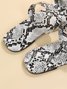 Sandalias con piel de serpiente en relieve - Blanco y Negro - Ver 2